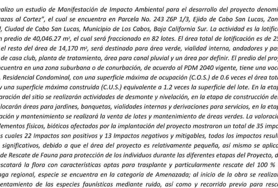 Estudio de Manifestación Ambiental "Terrezas al Cortez"