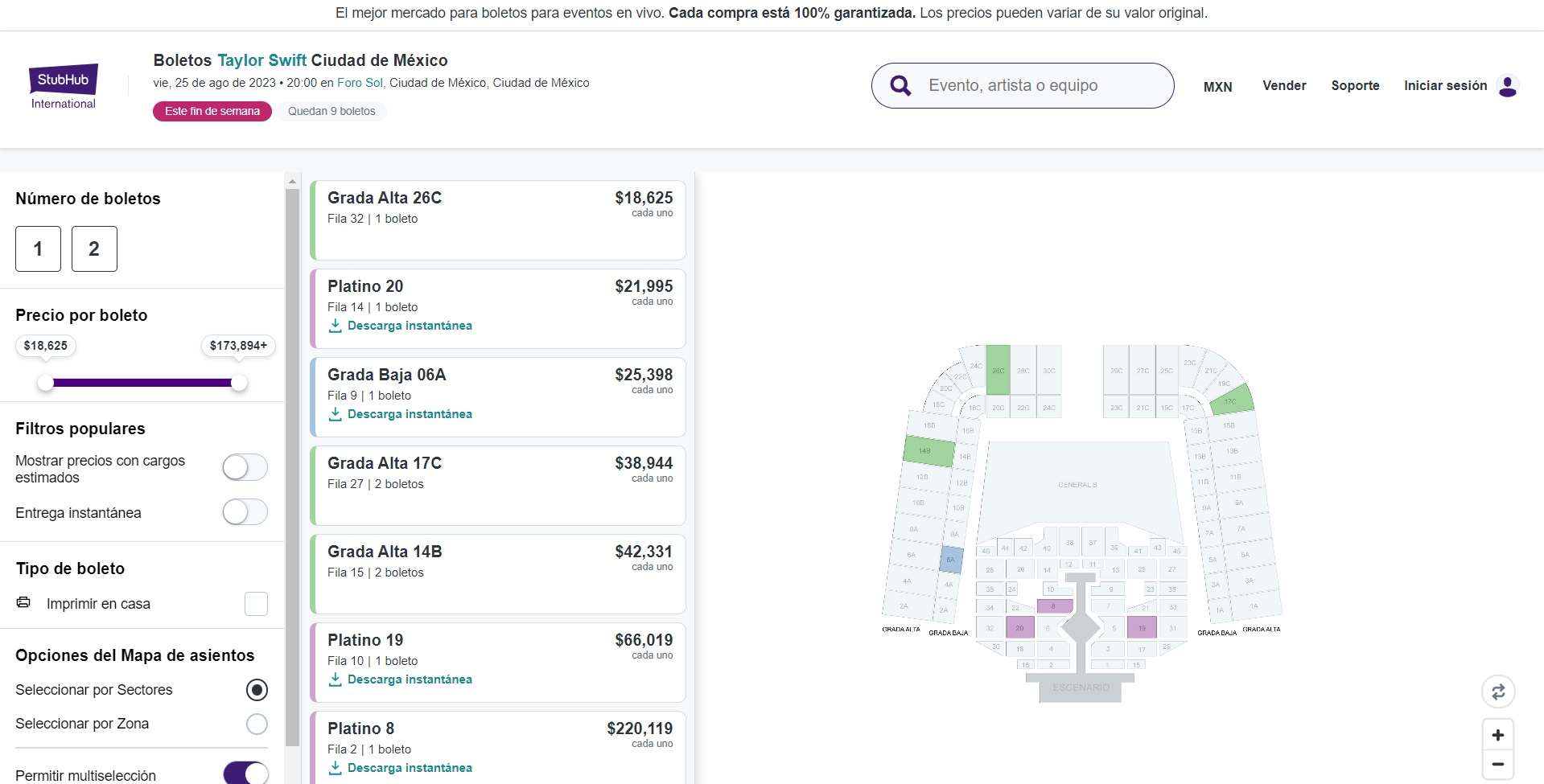 Precios concierto Taylor Swift. 