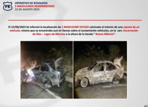 Fotos de vehículo quemado en Lagos de Moreno
