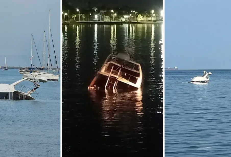 yate hundido frente al malecón de La Paz.