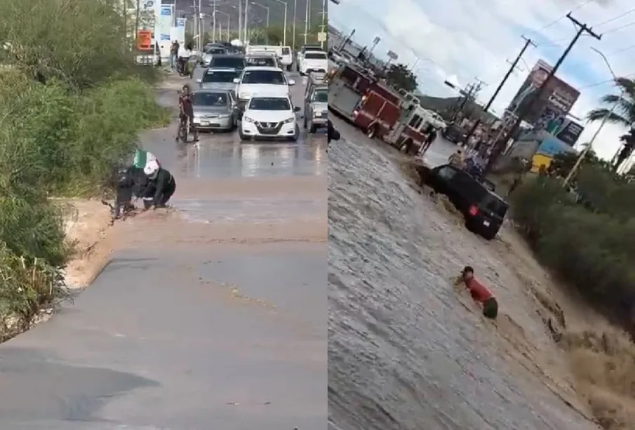 Gente siendo arrastrada por arroyos