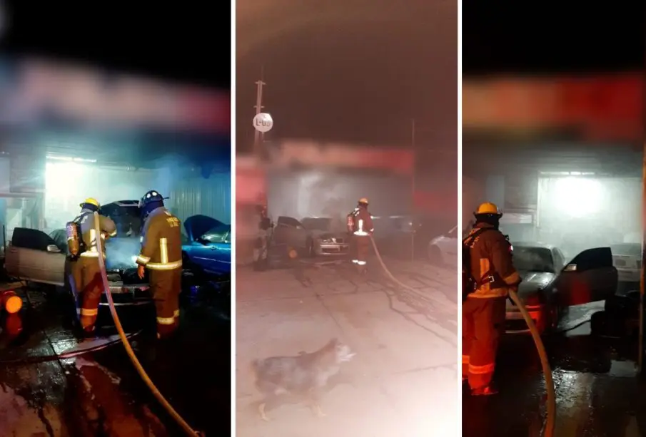 Auto incendiado en taller de polarizados