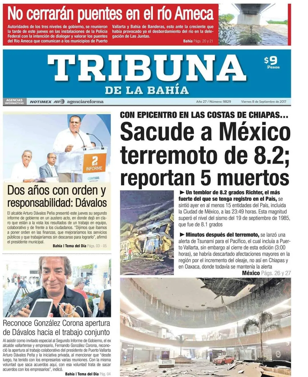 Portada del periódico Tribuna de la Bahía Septiembre 2017