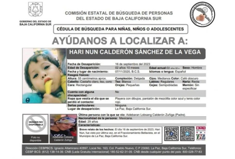 Ficha de búsqueda de niño de 2 años en La Paz
