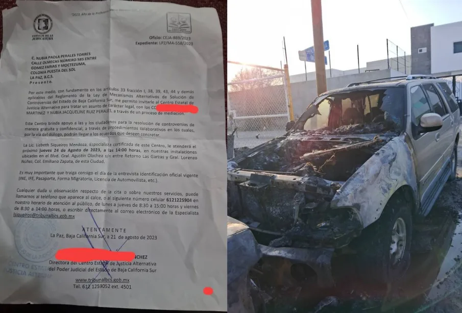 Denuncia junto a auto quemado