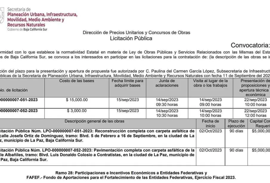 Convocatoria 8 Licitación Pública