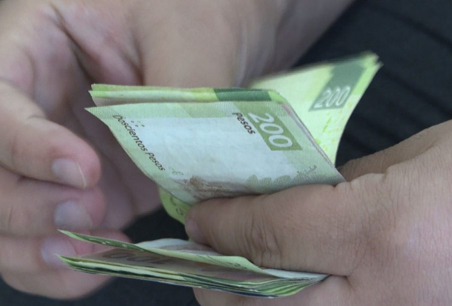 Persona contando billetes de 200 pesos