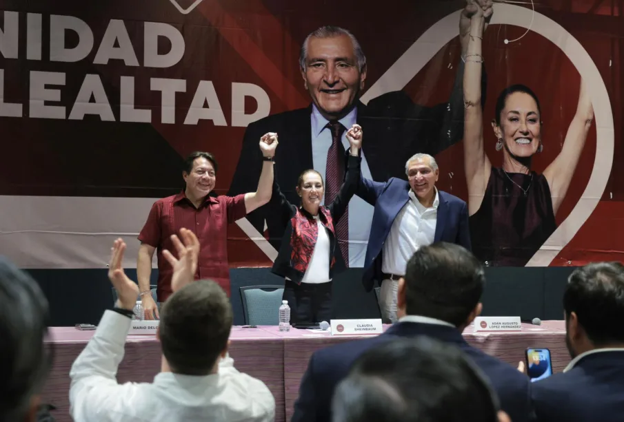 Mario Delgado, Claudia Sheinbaum y Adán Augusto