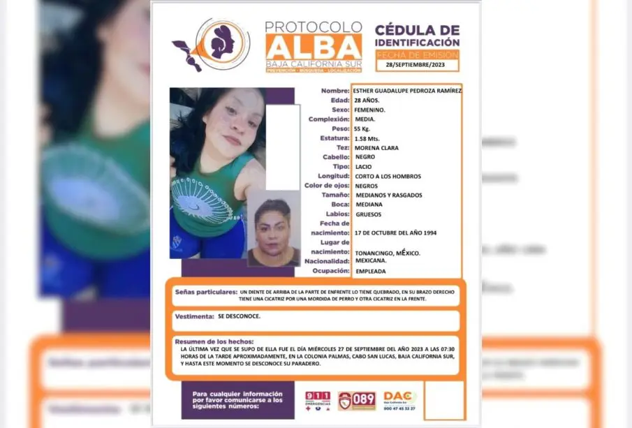 Ficha de mujer desaparecida