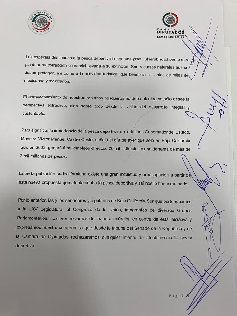 Comunicado de diputados y senadores de BCS sobre pesca