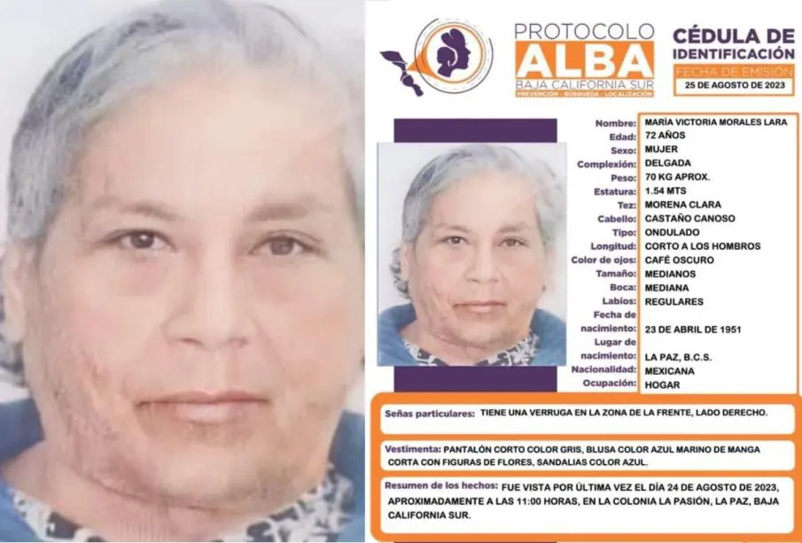 Ficha de desaparición de María Victoria Morales Lara
