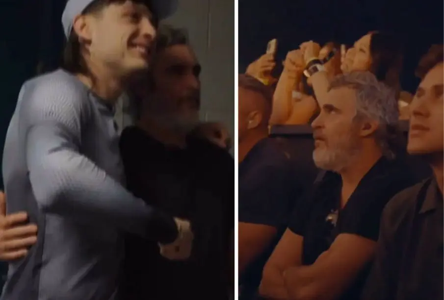 Joaquín Phoenix en concierto de Peso Pluma