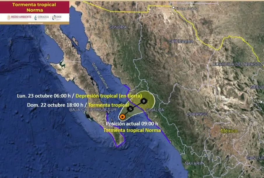 En este momento 'Norma' se encuentra frente a Sinaloa