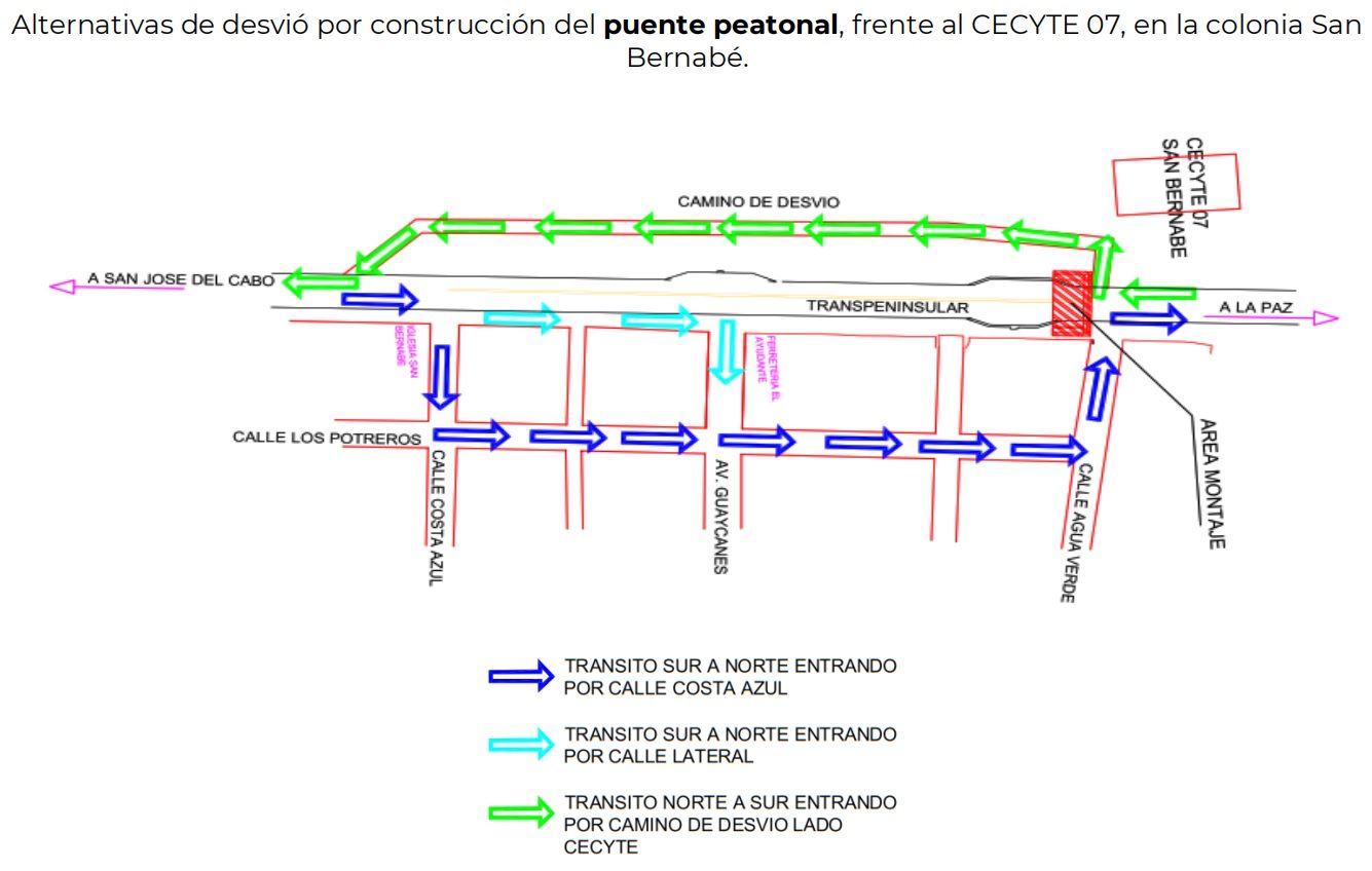 Mapa de vías alternas en BCS