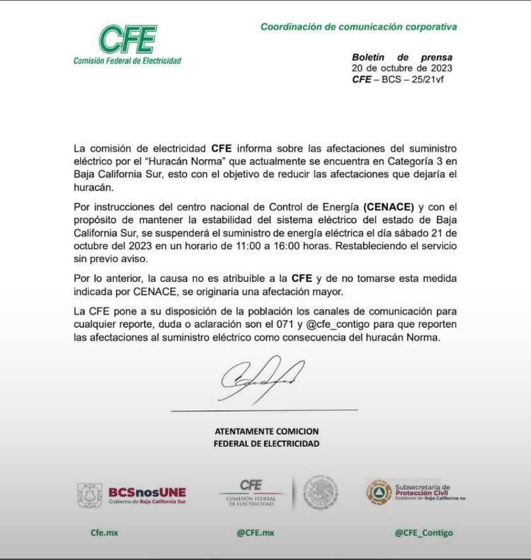 Comunicado falso de la CFE. 