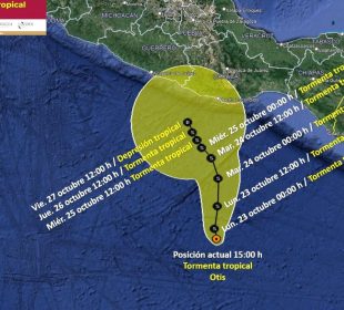 Mapa de trayectoria del ciclón "Otis"