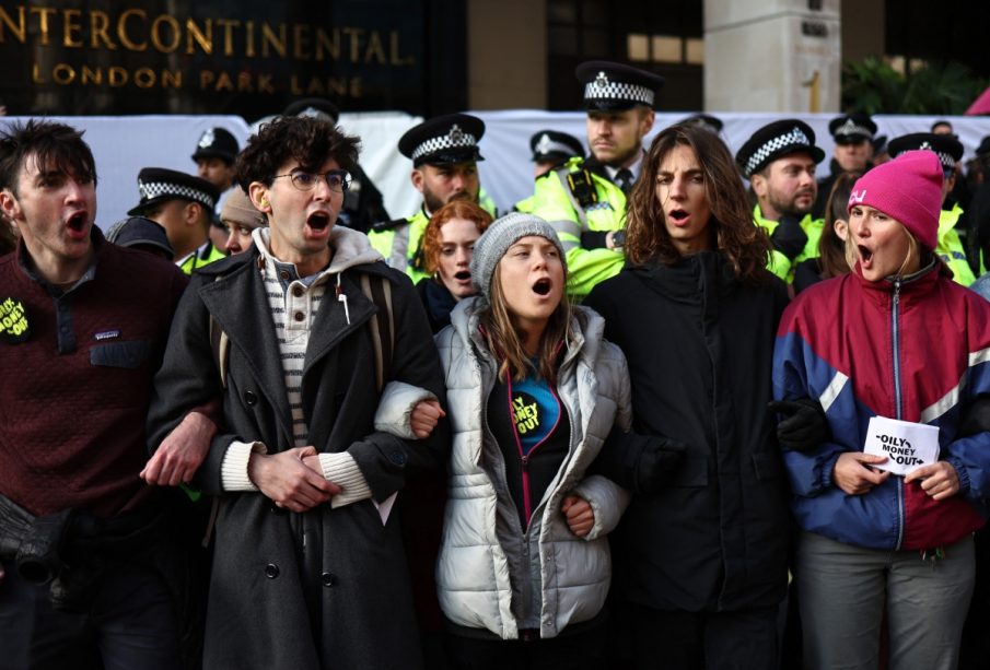 Greta Thunberg durante la manifestación en Londres