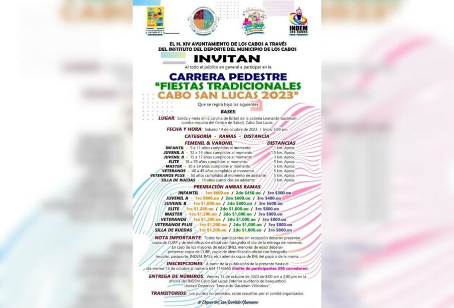 Invitación a la Carrera Pedestre de las Fiestas Tradicionales Cabo San Lucas 2023