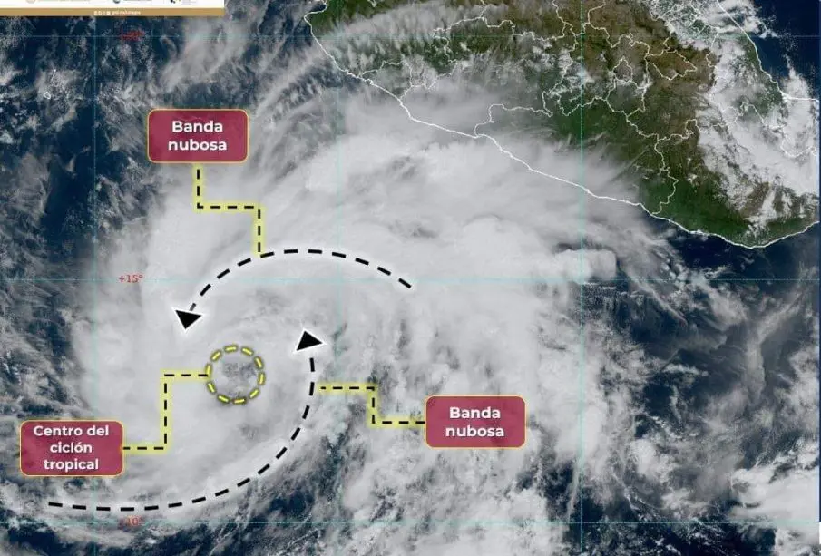 Mapa de México con trayectoria de tormenta tropical Norma