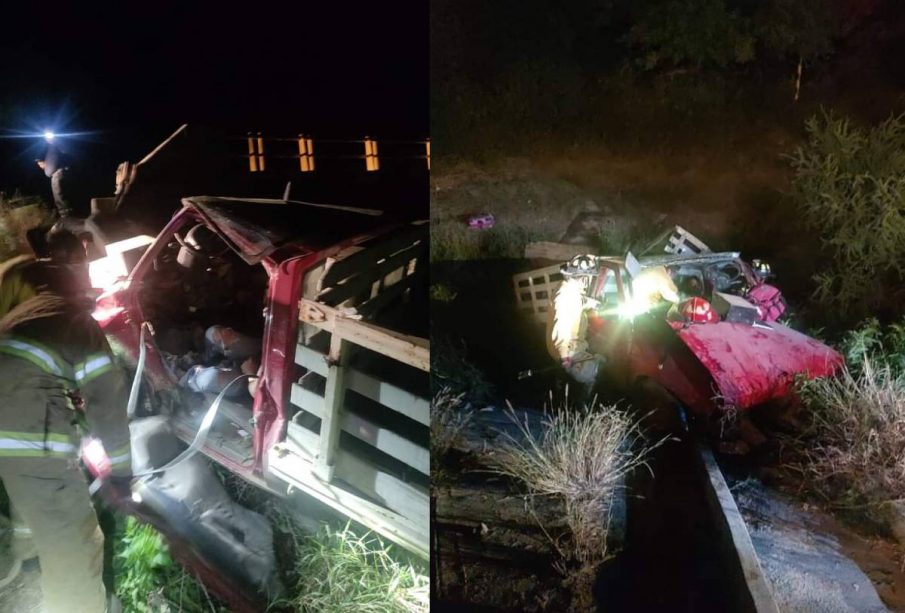 Camioneta volcada con 4 víctimas