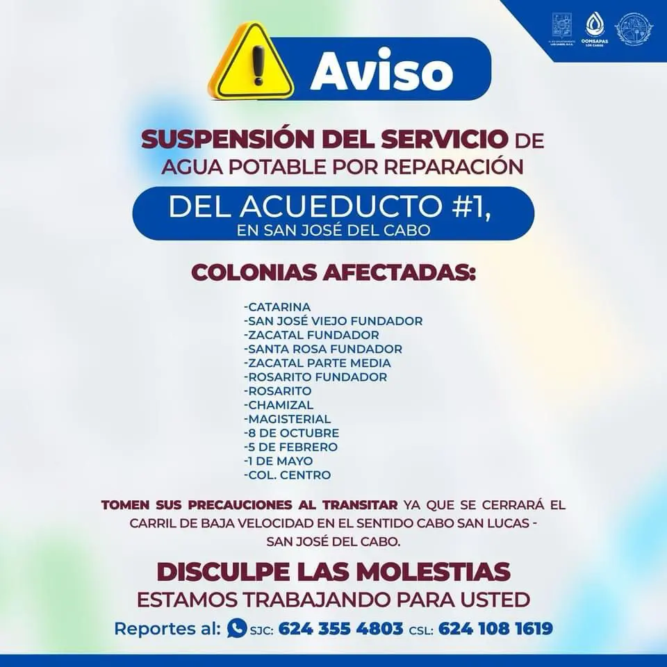 Comunicado de OOMSAPAS Los Cabos
