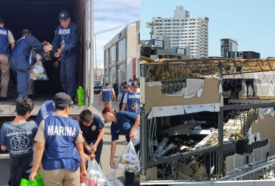 Elementos de la Marina de CSL repartiendo despensa en Acapulco