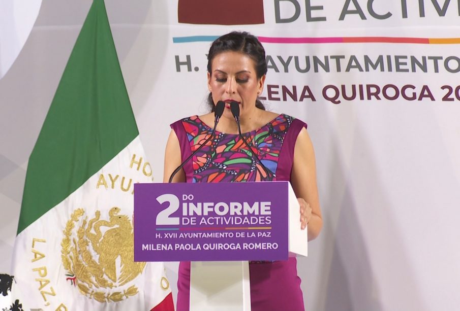 Milena Quiroga durante su segundo informe