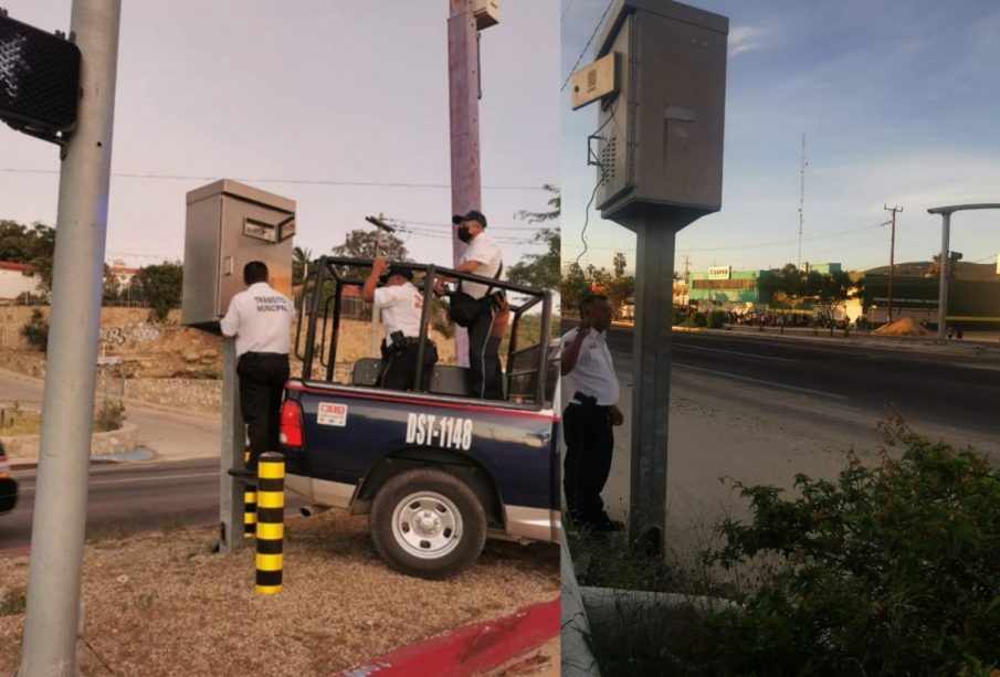 Seguridad Pública reparando semáforos en Los Cabos