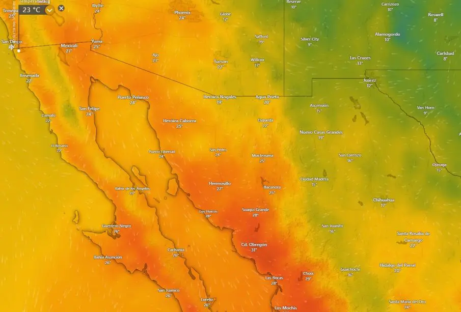 Temperatura en Tijuana 10 nov y con viento