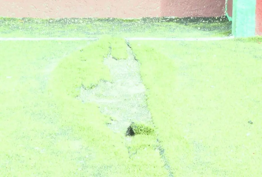 Pasto de la cancha de futbol rápido en la “5 de Febrero”