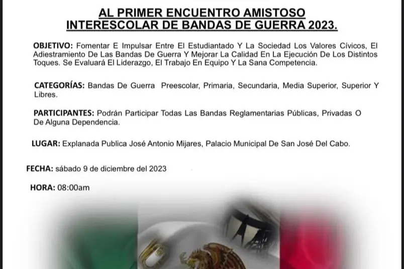 Encuentro amistoso interescolar de bandas de guerra se realizará en Los Cabos
