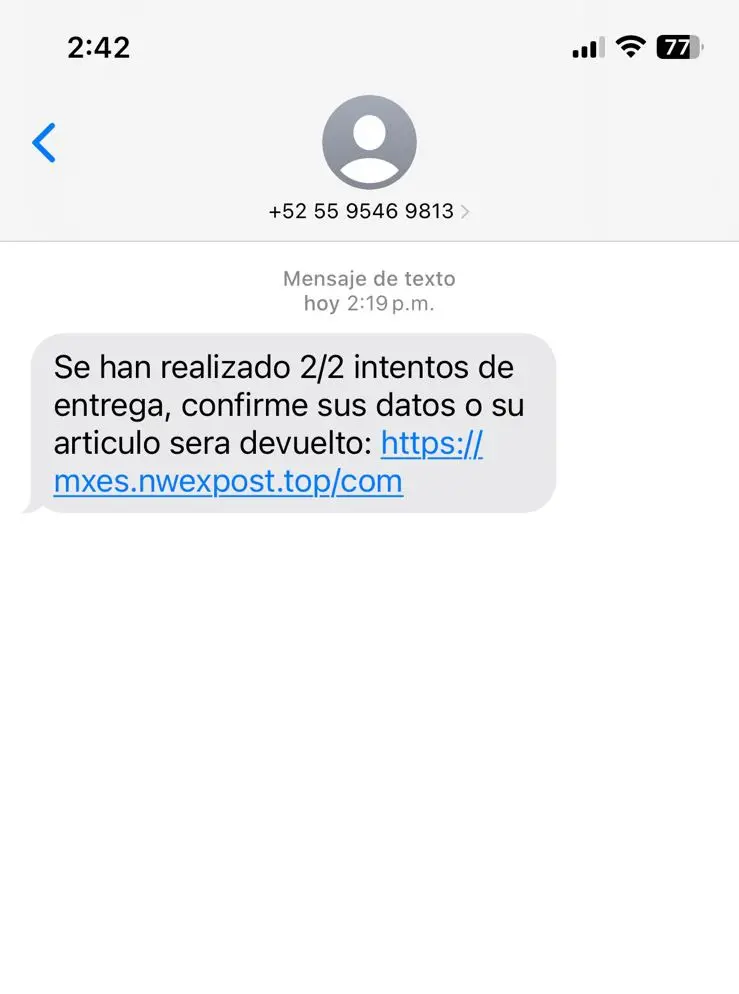 Mensaje de estafa