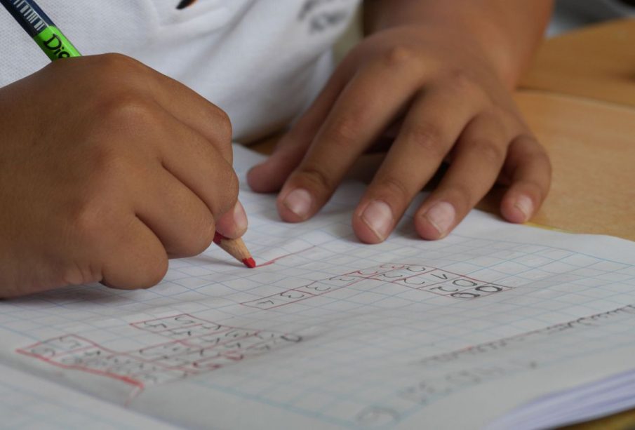 Niño escribiendo en su cuaderno