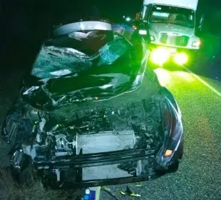 Automóvil desecho tras impactar con vaca