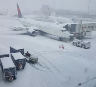 Aviones cubiertos de nieve