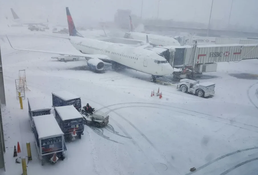 Aviones cubiertos de nieve