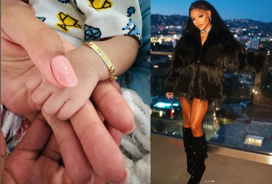 Halle Bailey mostrando a su bebe Halo