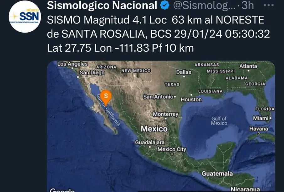 Reporte de sismo en BCS
