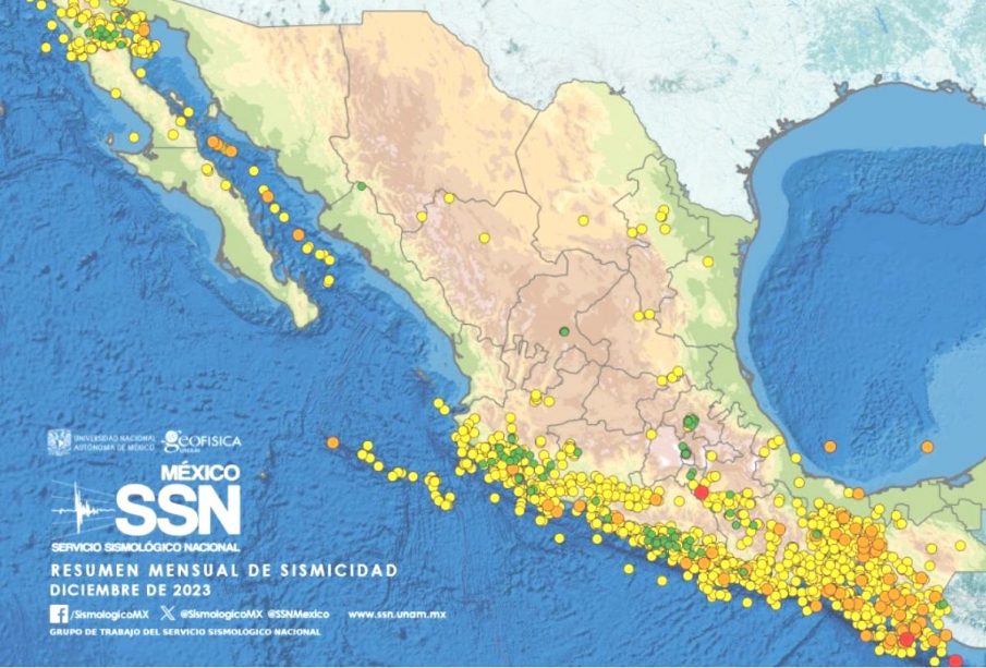 Mapa de sismicidad en México durante 2023