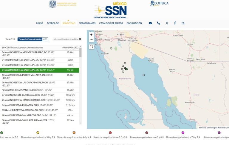 Reporte de microsismos en BC