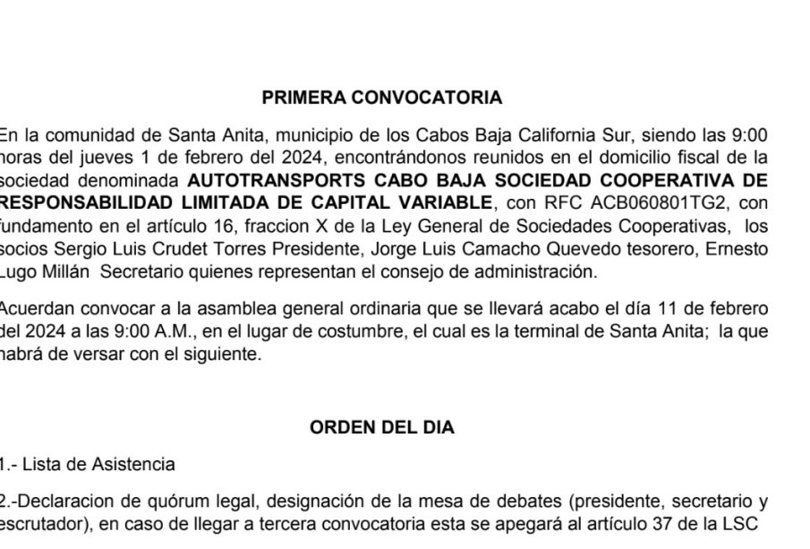 Convocatoria Autotransports Cabo Baja