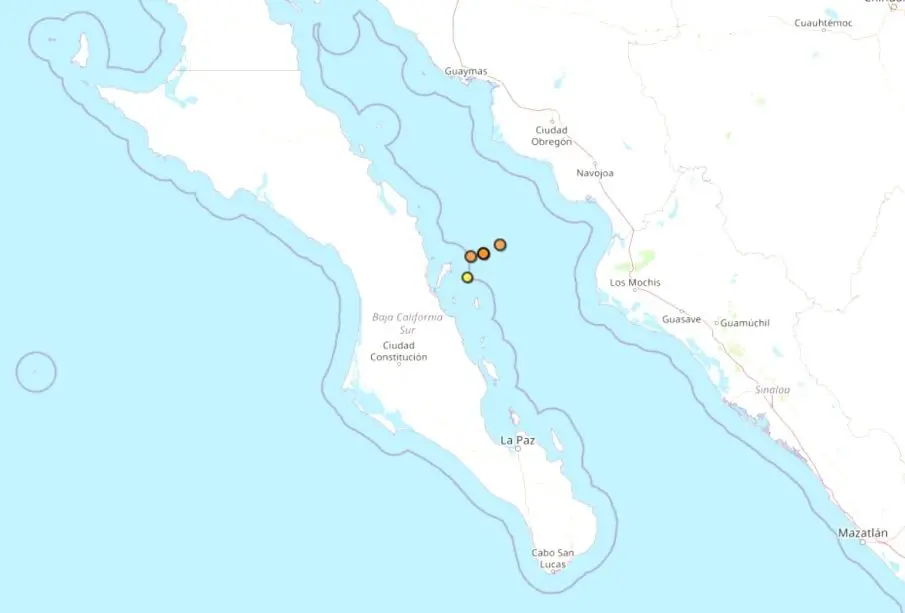 Mapa de sismos en BCS