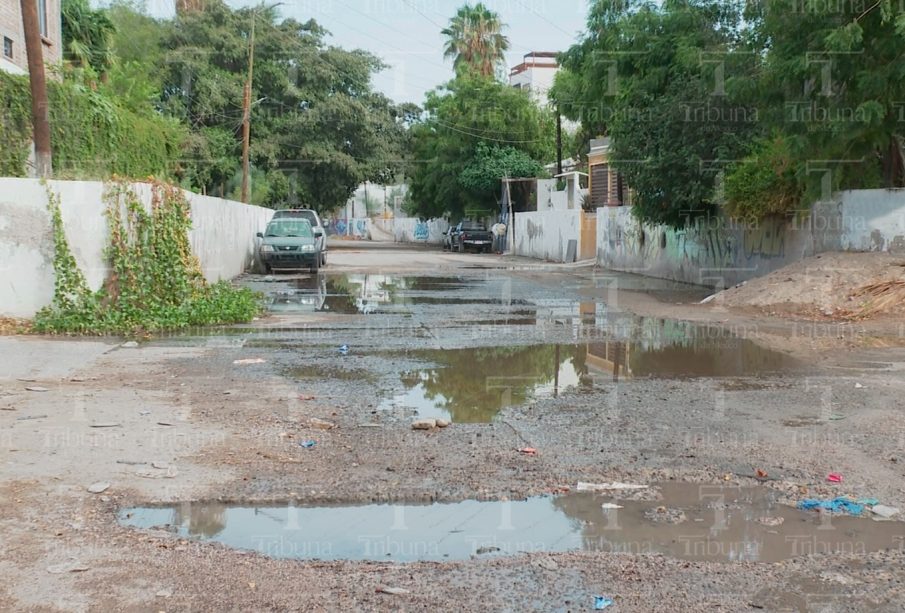 Charcos de aguas negras en calle