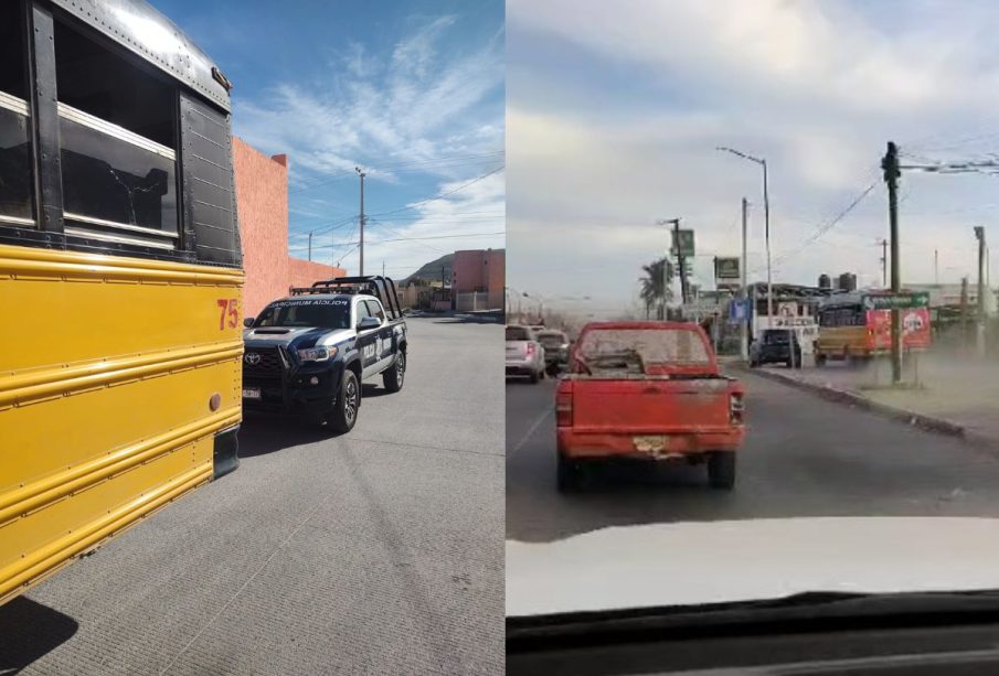 Pesero circulando sobre banqueta en La Paz