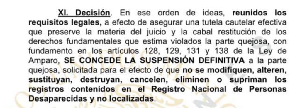 Suspensión para que no borren cifras de desaparecidos en RNPED