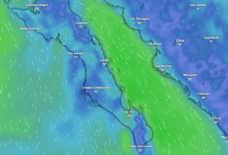 Mapa sobre las condiciones del clima en BCS