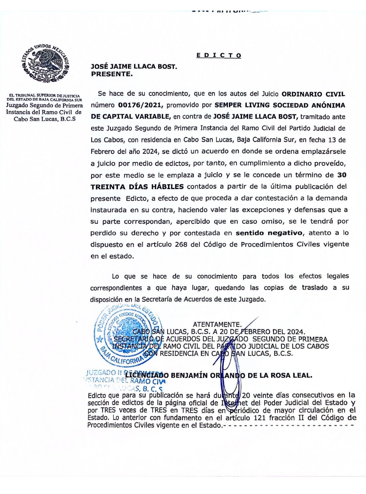 Edicto José Jaime Llaca