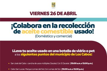 El próximo viernes 26 de abril te invitamos a depositar el aceite comestible usado en los contenedores de Cultura del Agua