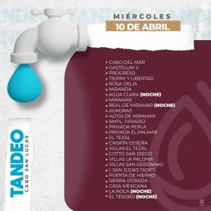 ¡No te quedes sin agua! Este es el tandeo para HOY miércoles en Cabo San Lucas