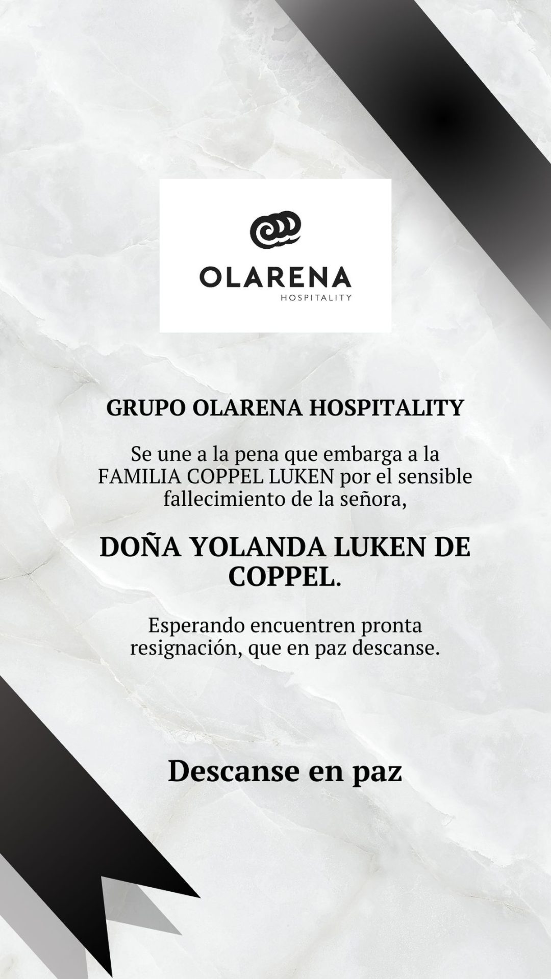 Condolencias Yolanda Luken de Coppel